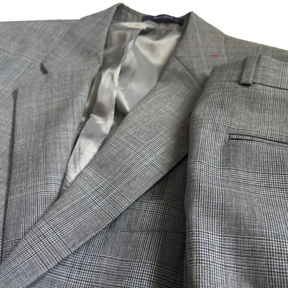 Vtg Ralph Lauren Chaps Glen Plaid 2pc Suit 41R 100% Wool Gray Made in Canada - Picture 4 of 14
